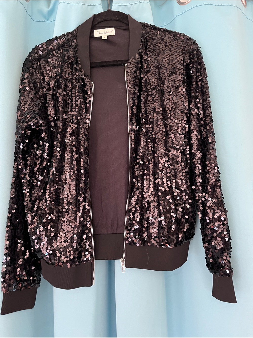 Sequined Black Bomber Jacket - SMALL.